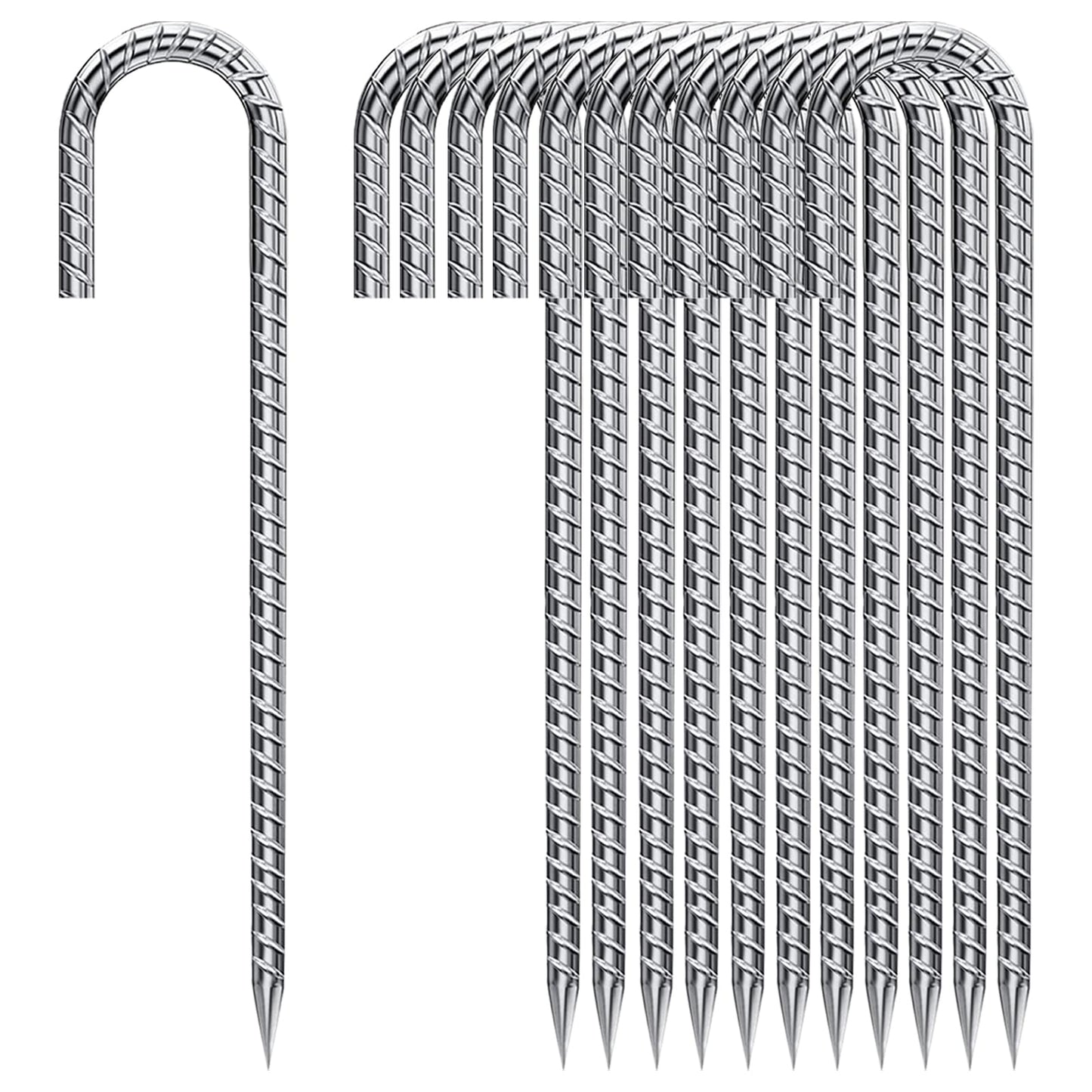 Ground Stakes 12 Inch, Yard Camping Stakes J Shaped 20 Pack Rebar Heavy Duty for Garden Dog Fence Inflatable Camping Chicken Coop Accessories
