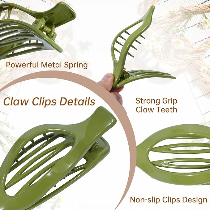 French Flat Hair Clips for Women - 6Pcs Flat Hair Claws for Thin Thick Hair Strong Hold No Slip Grip Hair Claw Clips for Women Girls (Polished Darks(L:4.6 IN, W:1.97IN))