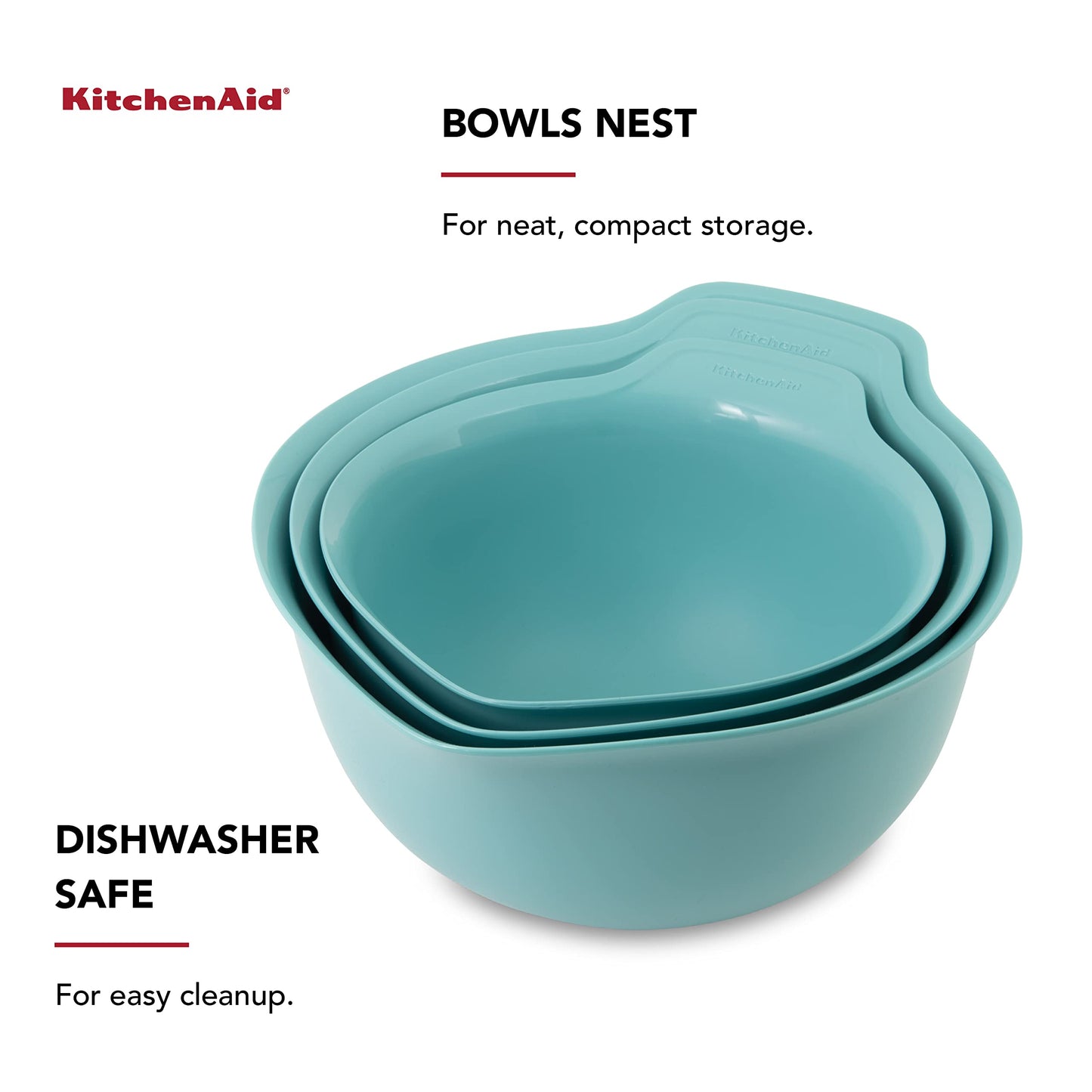 KitchenAid Universal Nesting Plastic Mixing Bowls with Non Slip Base and Pour Spout, Dishwasher Safe, Set Of 3, 2.5 quart, 3.5 quart and 4.5 quart, Aqua Sky