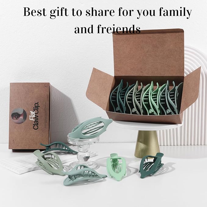 8 Pack Green Flat Hair Clips – Matte Large French Green Claw Clips for Women & Girls, No-Slip Strong Hold Gradient Barrettes for Thick or Thin Hair, Nature Inspired Cottagecore Look