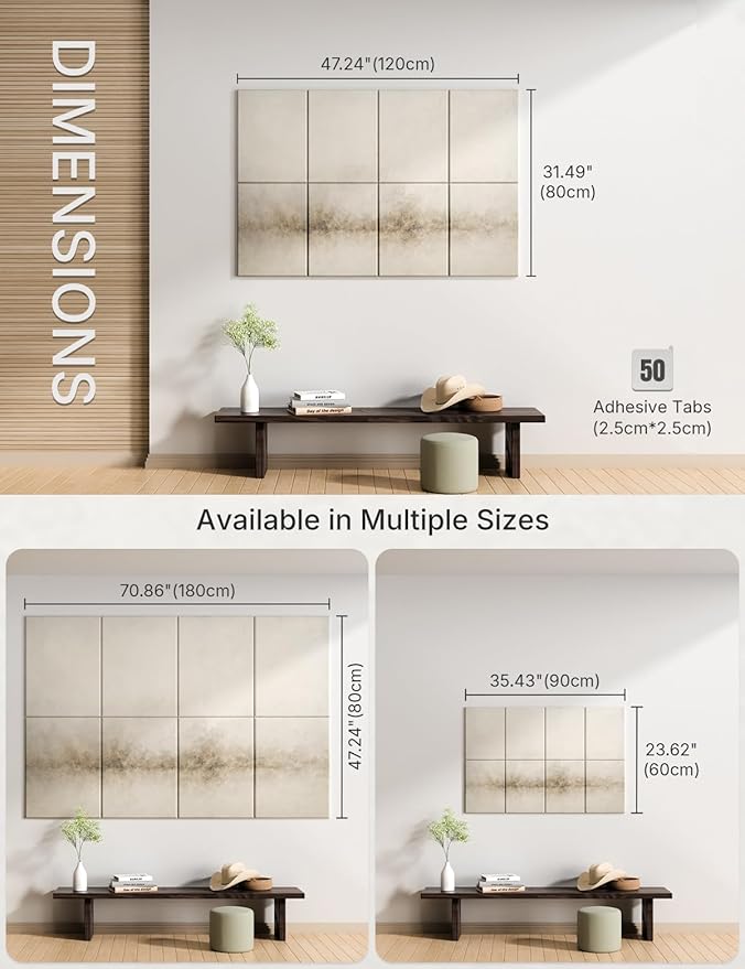Wall Art Acoustic Panels,47''X31''Sound Absorbing Panels-8-Pack with 50 Adhesive Tabs, Decorative Sound Absorbing Panels for Living Room and Recording Studio, Offices-Dawn Embrace