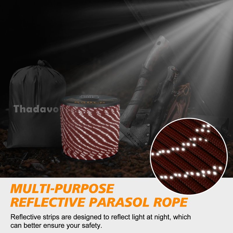 Thadavo 850Ib Reflective Paracord Rope, 50/100/200/500/1000ft 4MM 11 Strand Cords Lanyard Utility Parachute Cord for Tent Camping Hiking Fishing Survival Tactical Clothesline DIY Projects, Red 100FT
