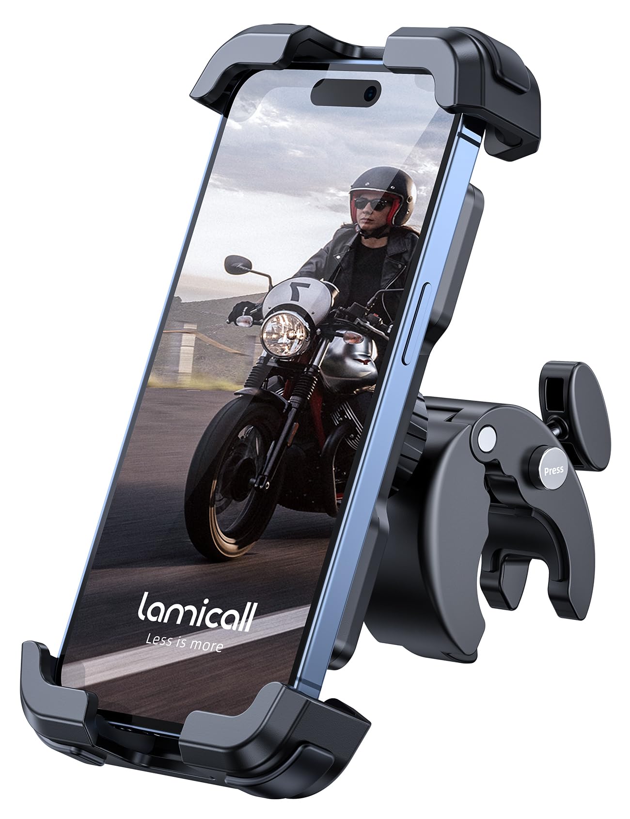 Lamicall Motorcycle Phone Mount, Bike Phone Holder - [Metal Lock] Upgrade Quick Install Bar Clip for Bicycle Scooter, Cell Phone Clamp Gifts for iPhone 17 16 15 Pro Max, Galaxy, 4.7-6.8" Phones