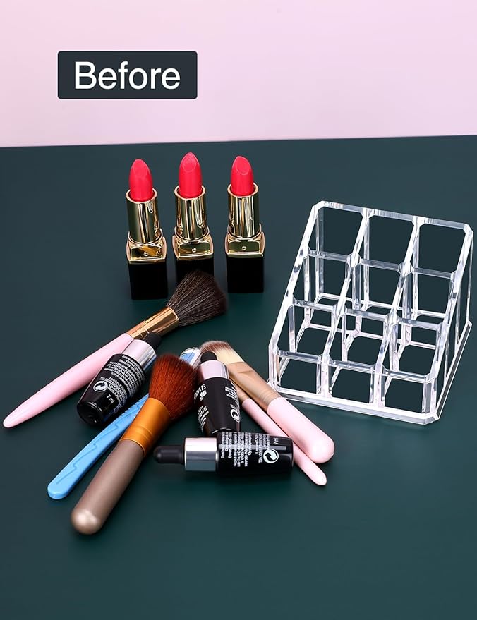 Lipstick Lip Gloss Organizer,Small Clear Acrylic Compact Essential Oil Rollerball Perfume Holder with 9 Slots