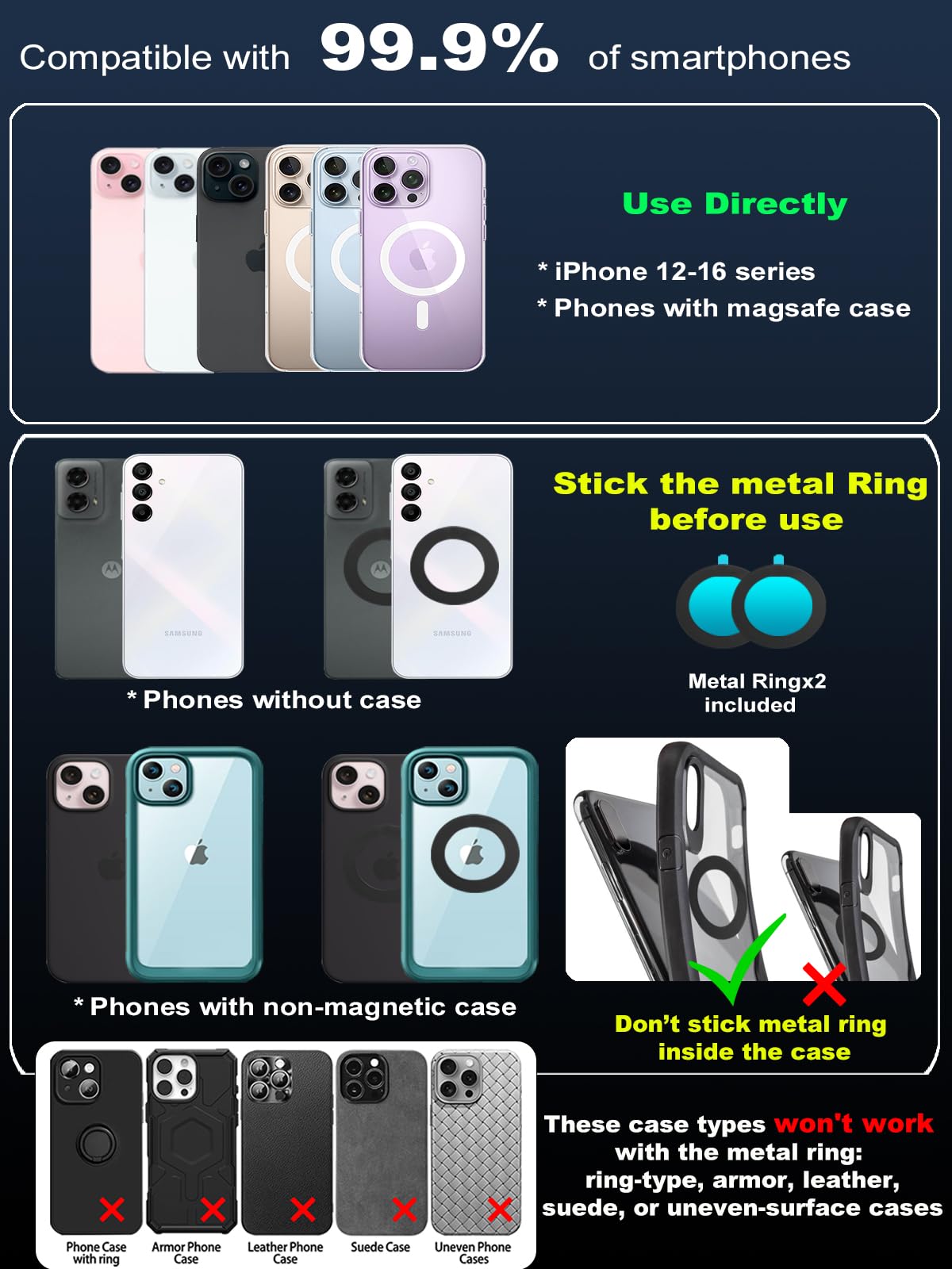 Upgraded 360° Nano Gel Vacuum Magnetic Phone Holder, Car Phone Holder for Magsafe[108+LBS Strongest Suction & 3000gf Strongest Magnetic], Suction Cup Phone Mount for Car/for iPhone 16 Pro Max