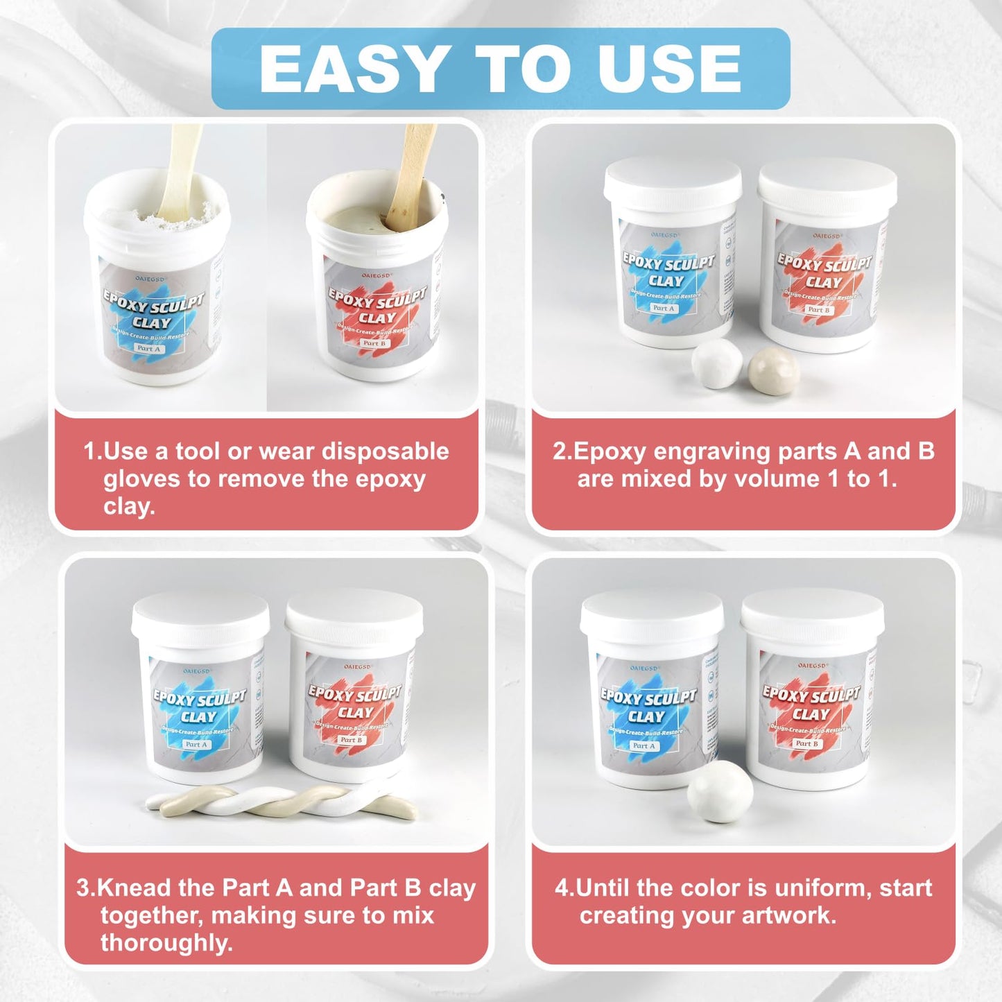 1 Pound Natural Epoxy Putty Sculpt Clay, 2 Part (A & B) Modeling Compound for Sculpting, Modeling, Building, Repairing, Self-Hardening Epoxy Clay Easily Repairs Metal, Wood, Tile, Ceramics, Plastic