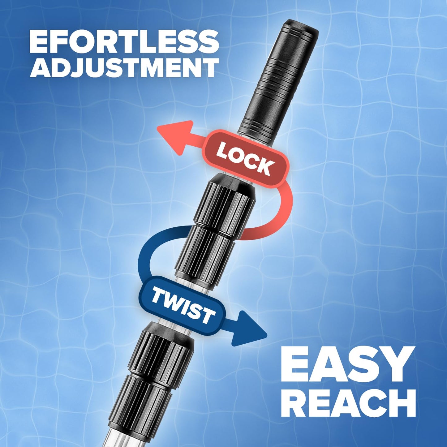 Swimming Pool Pole - 15 Feet Aluminum Telescopic Pool Pole for Cleaning // Telescoping Pool Extension Pole // Adjustable Pool Cleaning Stick for Brush, Skimmer, Vacuum - Inground & Above Ground Pools