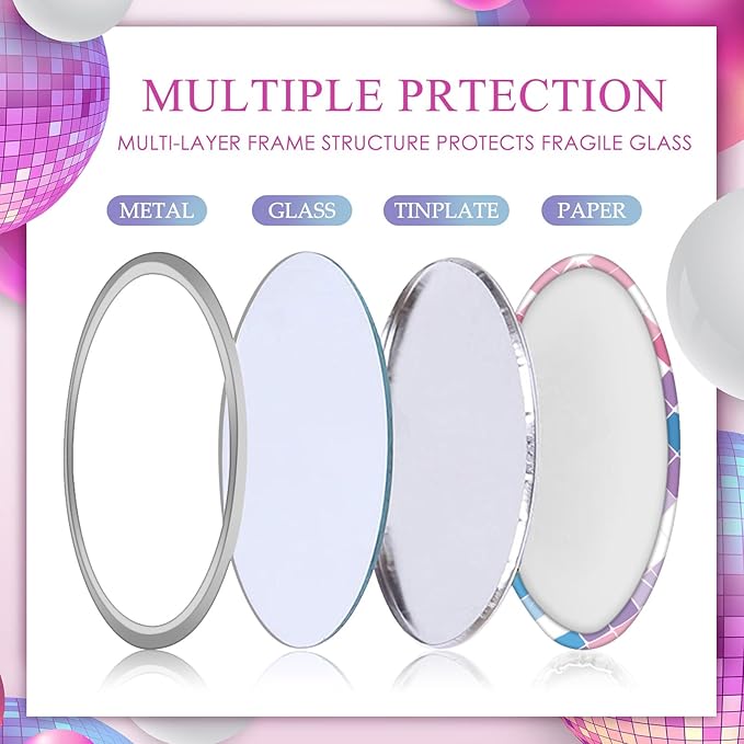 Qunclay 12 Pcs Disco Ball Compact Mirror 2.76 Inch Vintage Round Pocket Mirror Makeup Mini Mirror Handheld Portable Mirror for Purse, Women Gift Disco Party Supply Travel Daily (Multicolor)