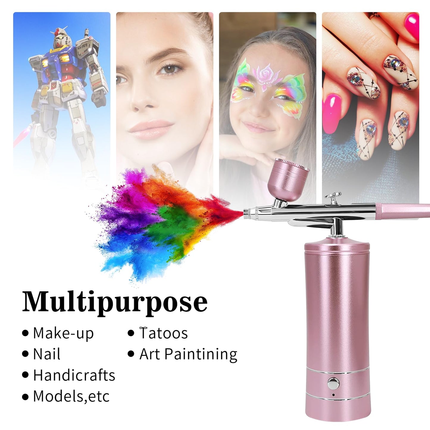Airbrush Kit Air Brush Kit With Air Compressor Nail Charms Wireless Air Brush for Barber, Nail Art,Makeup, Model Painting (Pink)
