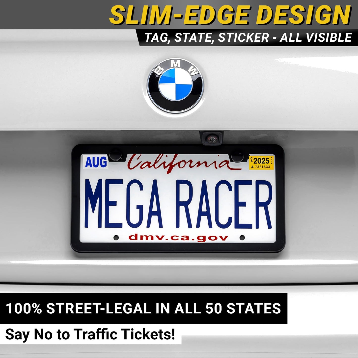 Premium Slim Matte Black License Plate Frames – Best Value 4 Pack, Rust-Free Stainless Steel & Rattle-Free, Street Legal, Universal with Screw Caps, Thin Edged Metal Front & Rear Car Tag Holders