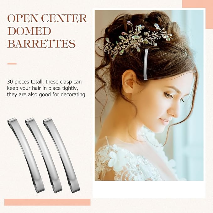 Hotop 30 Pieces Open Center Metal Barrettes Anti-slip Metal Hair Clip for Women, Assorted Colors (Slide Barrette,Silver)
