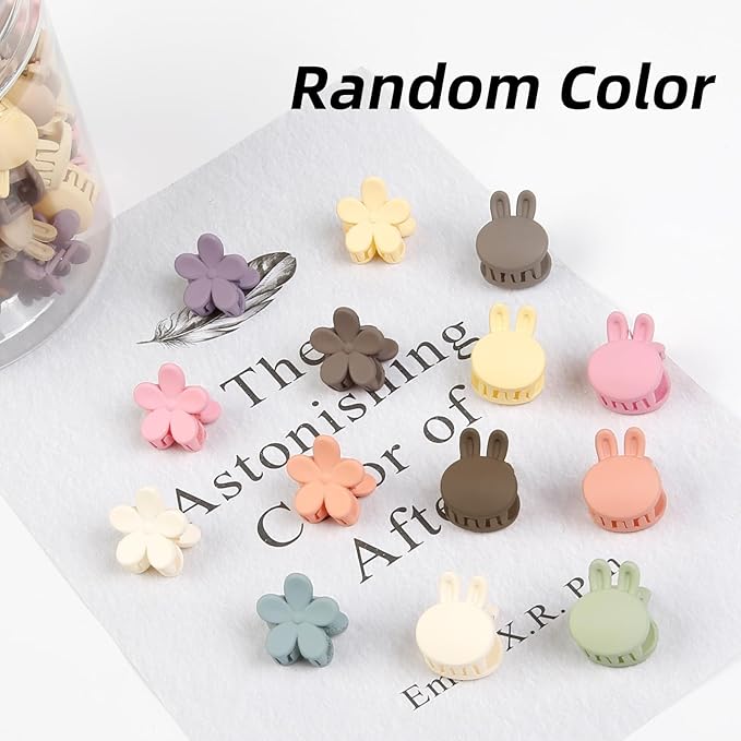 100Pcs Colorful Mini Flower Hair Clips Set, TEBIEKOY Small Hair Clips Mini Hair Claw Clip Bunny Ear Hair Clip Cute Jaw Clips Hair Pins Hair Barrettes Tiny Flower Hair Accessories for Women