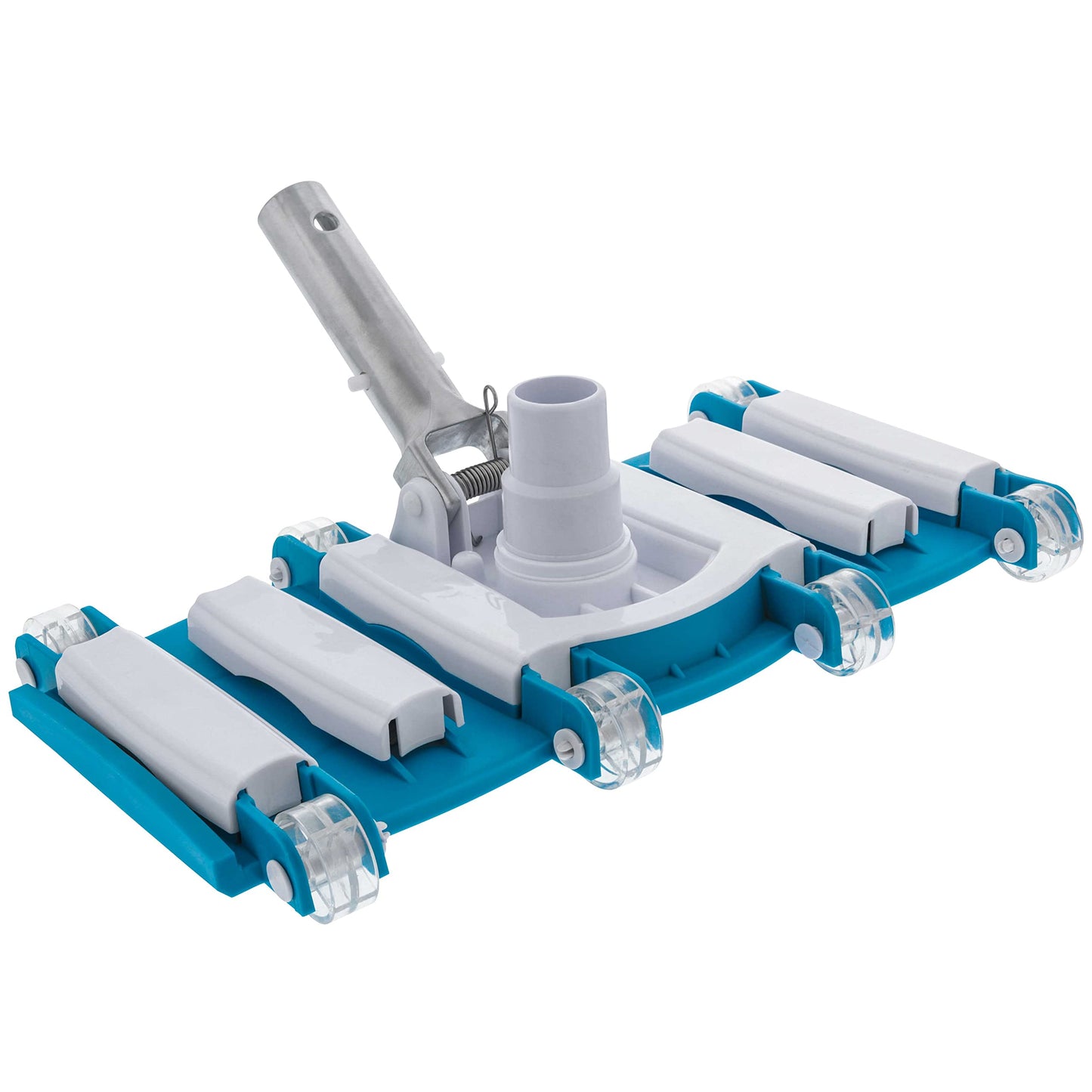 U.S. Pool Supply 14" Manual Pool Vacuum Head for Inground Pools, Flexible, Weighted - 6 Weights, Swivel Hose Connection 1.25" or 1.5", Aluminum Pole Handle - Accessory Attachment, Clean Remove Debris