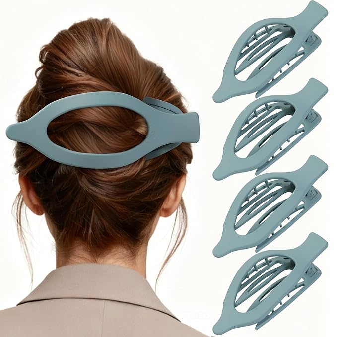 5.5 Inches Extra Large Flat Hair Clips for Women, 4 Pack XL Big Claw Clips for Thick Hair, Oversized Matte Strong Hold Non-slip Flat Claws, Blue