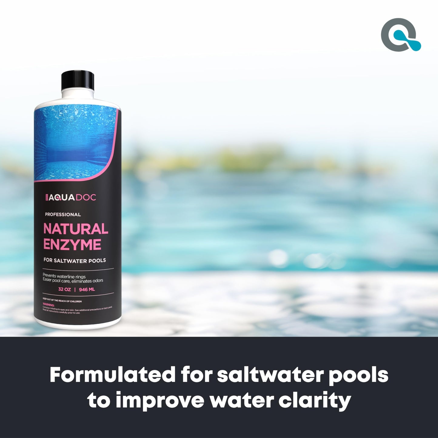 Pool Enzyme Treatment for Saltwater Pools - Pool Enzymes for Waterline Care, Oil Control & Clarity - Made in USA - AquaDoc - 32oz