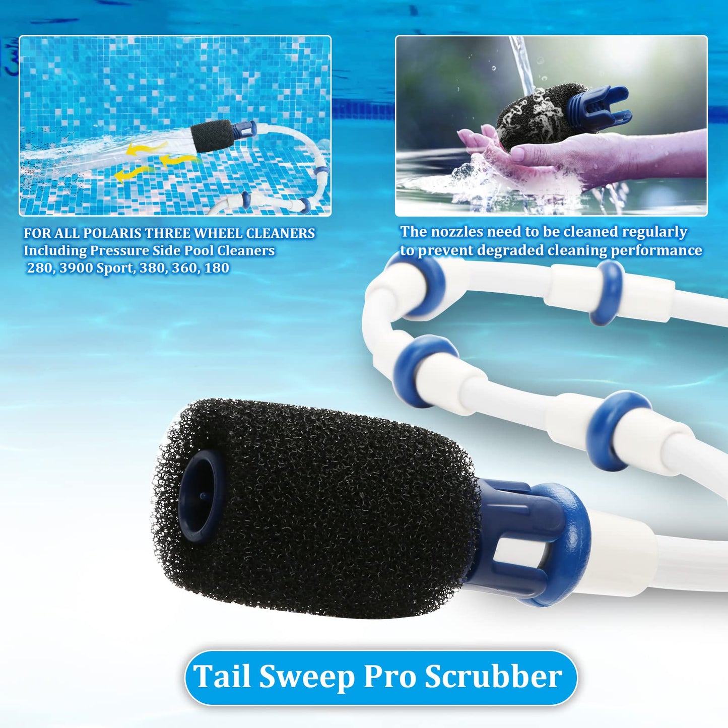 TOMLEND Tail Sweep Pro with Scrubber, Tail Sweep Pro TSP10S Replacement for Polaris 280, 380, 360, 3900 Sport, 180, 1 Tail Sweep Pro with 6 Foam Scrubber for Polaris Pool Cleaner Parts