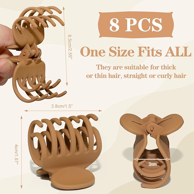 8PCS Claw Clips for Thin Hair Women, 1.6" Small Claw Clips Matte Medium Hair Claw Clips for Fine Thick Hair Strong Hold Double Row Teeth Hair Clips Cute Jaw Clamps (Warm Color)