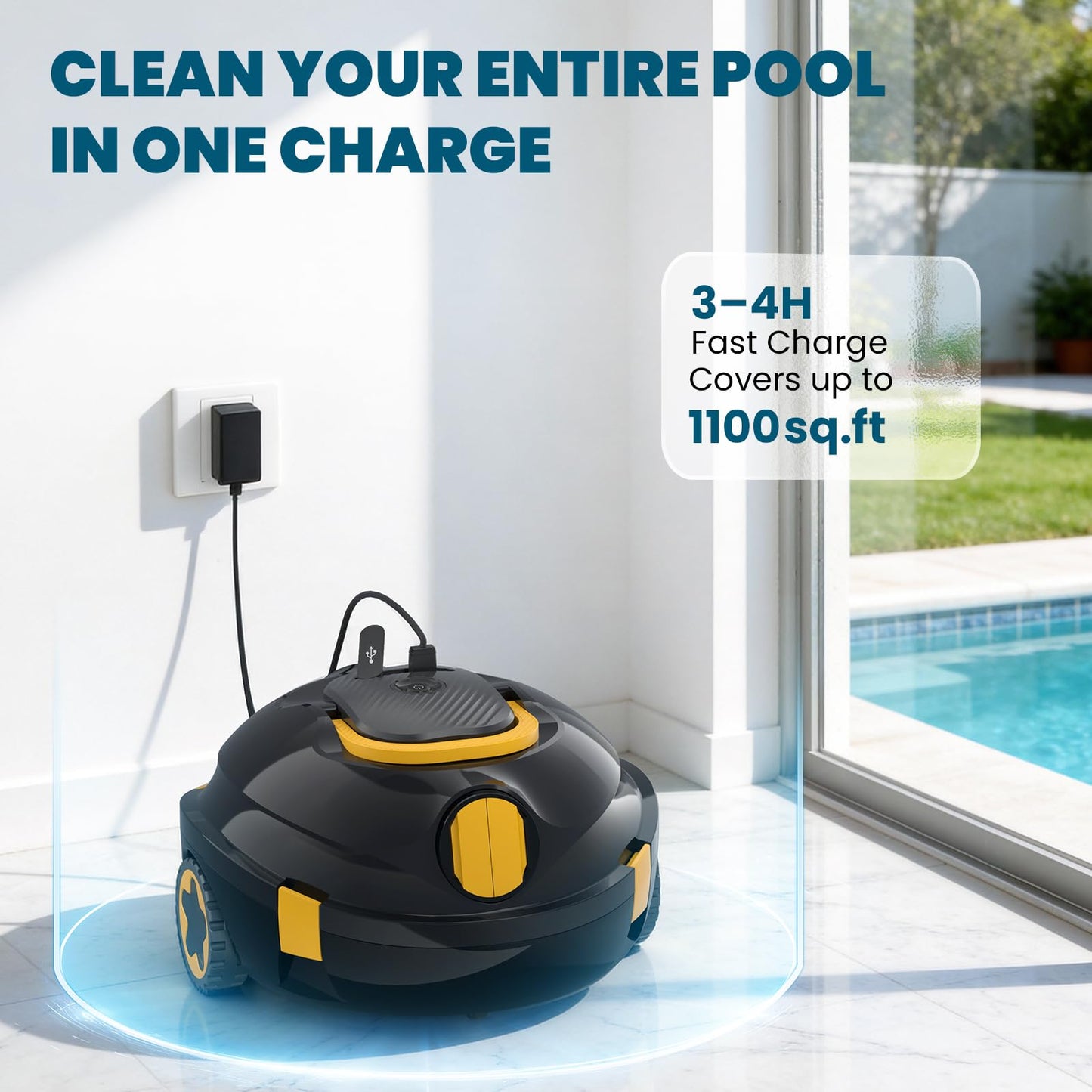 Y20 Cordless Robotic Pool Cleaner, Automatic Pool Vacuum for Above Ground & Inground Pool, 90 Min Runtime, Auto-Parking, Lightweight, Powerful Robot up to 1100 sq.ft