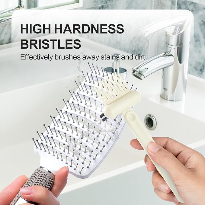 Boar Bristles Hair Brush for Women and Men, Detangling Hair Brush for Smoothing Massage Add Shine, Nylon&Boar Bristles Detangler brush for Hair Healthy (Cleaner-White)
