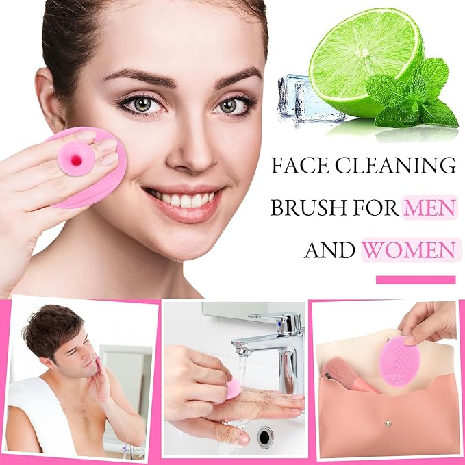 Nuogo 20 Pack Face Scrubber Soft Silicone Facial Cleansing Brush Wash Brush for Deep Cleaning, Face Scrub Brushes for Massage Faces Exfoliator Blackhead Removing Faces Cleansing Pads(Pink)