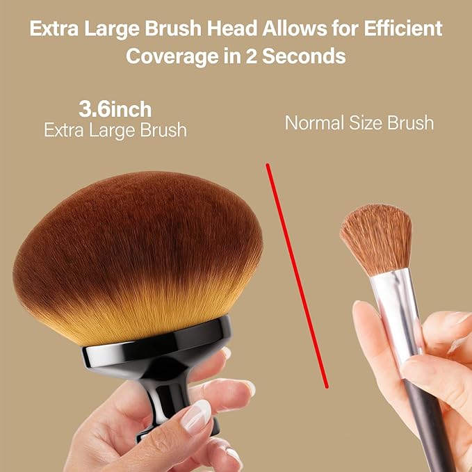 Extra Large Body Makeup Brush For Self Tanner, Leg Makeup &Bronzer Blend,90 mm Wide-headed Kabuki Brush Provides More Even &Pretty Application, Sunscreen Face& Back Makeup Brush, Wet&Dry Use- Black