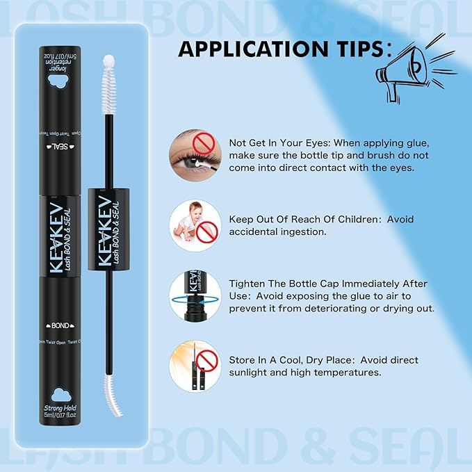 KEVKEV Lash Cluster Glue Upgraded Clear Lash Glue 7 Days Long Lasting 2-3S Fast Dry Lash Bond and Seal 2 in 1 Waterproof Latex-Free Easy To Apply (Clear 10ML)