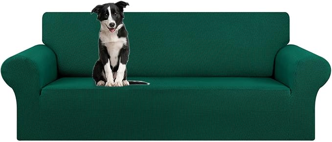 KEKUOU Stretch Oversized Sofa Slipcover 1 Piece Couch Sofa Cover (94"-110") Furniture Protector 4 Seater Sofa with Elastic Bottom for Kids,Pet.Jacquard Checked Pattern Fabric(X Large,Hunter)