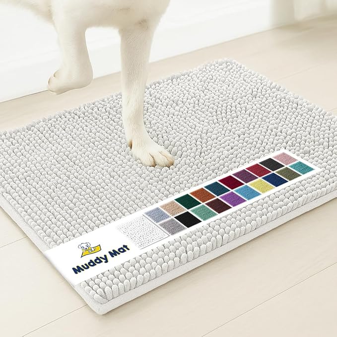 Muddy Mat® | Super Absorbent Door Mat Indoor, Microfiber Quick Dry Chenille Entryway Rug, Non-Slip Front Door Mat, Indoor Mats for Entryway, Machine Washable Pet Rug, White 48"x72"