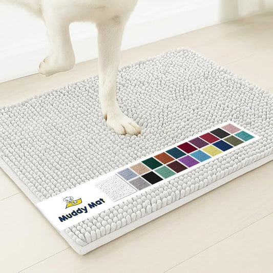 Muddy Mat® | Super Absorbent Door Mat Indoor, Microfiber Quick Dry Chenille Entryway Rug, Non-Slip Front Door Mat, Indoor Mats for Entryway, Machine Washable Pet Rug, White 28"x18"