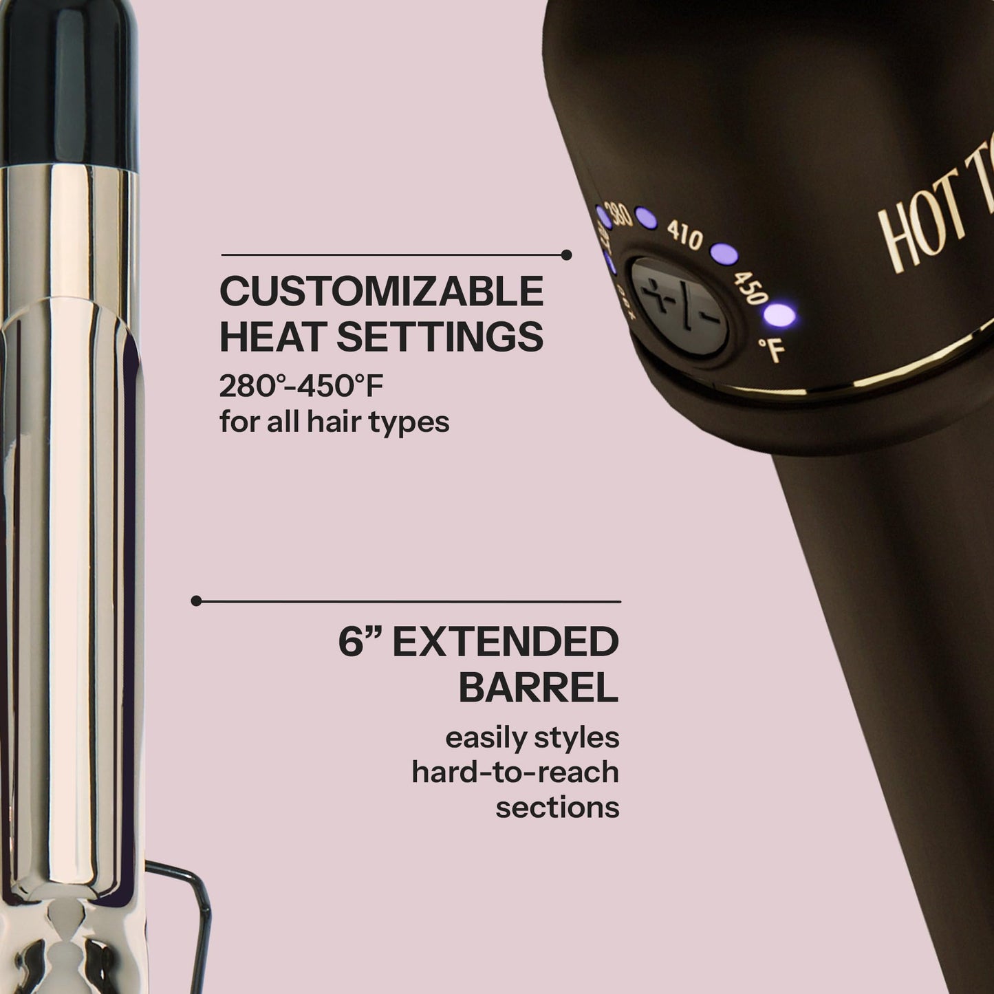 HOT Tools 24K Gold Professional 2" Extended Barrel Curling Iron with Clamp for Loose Curls - 24K Gold Technology for Long-Lasting Results & Longer Barrel for Easy Styling