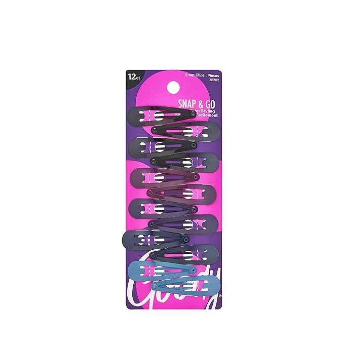 Goody Snap & Go Metal Contour Clips, 12 Count, Dark Neutral Colors, Snap Clips, Suitable for All Hair Types, Pain-Free Hair Accessories for Women, Men, and Kids, All Day Comfort