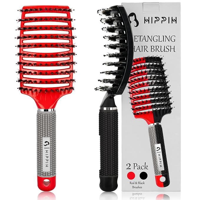 Voremy Magical Brush Detangler 2 Pack, HIPPIH Anti-Static Detangling Brush for Curly Thick Hair, No Pull Hair Brush for Women, Men, Kids, Ultra Detangler Can Add Shine and Smoothing Hair
