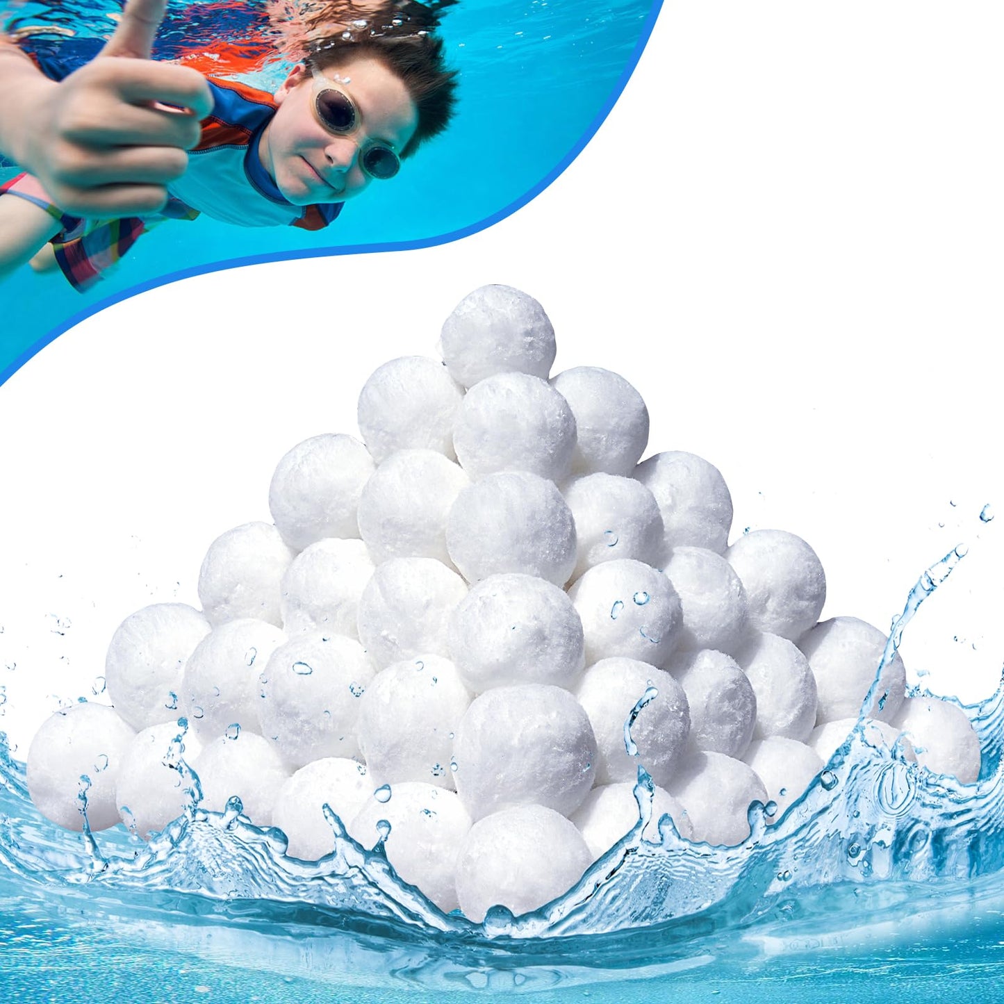 Bohodiy 1.5 lbs Pool Filter Balls for Sand Filter, Reusable Pool Fiber Filter Balls Replace 55lbs Pool Filter Sand，Efficient Pool Filter Media Balls for Filter Pump, Pool Cleaning (1.54 Lbs)