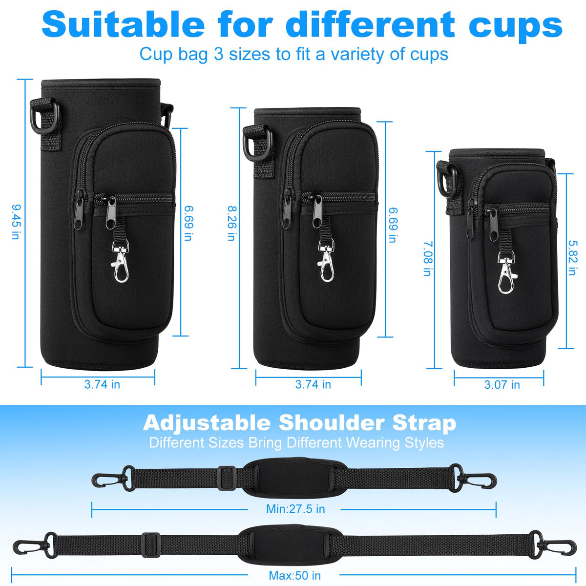 RRegeny Water Bottle Holder with Strap for Hydroflask 32oz 40oz, Carrier Sling Bag with Phone Pocket Sleeve for Men Women Hiking Camping Travelling（black 40oz）