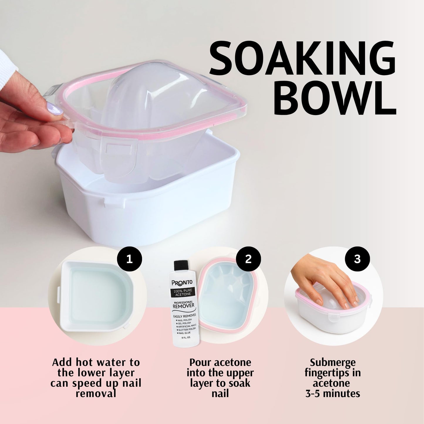 Pronto Electric Nail Soaking Bowl, Nail Steamer for Acrylic, Dip and Gel Removal, Acetone Steamer Nails Soak Off and Nail Polish Remover Machine for Gel Nail Polish Acrylic Steamer Remover, Pink
