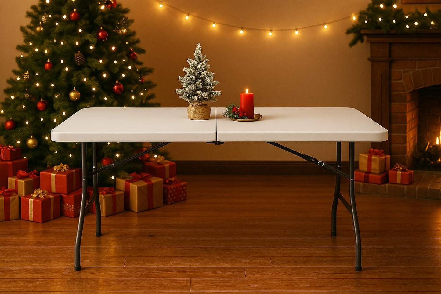 6ft Portable Folding Table Heavy Duty – White Plastic Picnic Party Table with Handle for Camping, Backyard BBQ, Vendor Events, Christmas Use