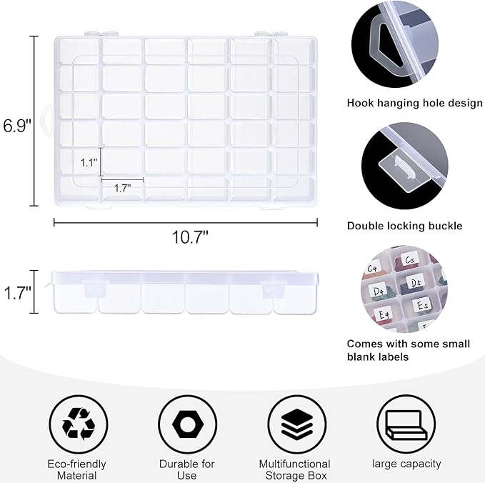 1 Pack 36 Grids Clear Plastic Organizer Box with Adjustable Dividers, Small Craft Organizers and Storage, Compartment Container for Bead, Nail, Jewelry, Art, DIY Crafts, Fishing Tackle, Small Items