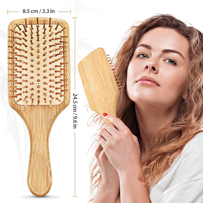 Pack of 2 Hair Brush with Natural Bristles, Massages Scalp Anti-Static Hair Detangle for All Types, Lightweight (Paddle)