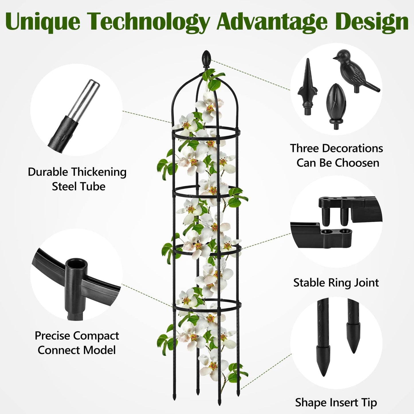 Garden Obelisk Trellis for Climbing Plants Outdoor 6 Ft Rose Bush Round Trellis with Grow Bag for Pots Rustproof Metal Pipe with Plastic Coated Plant Flower Trellises for Clematis Vine Jasmine Support