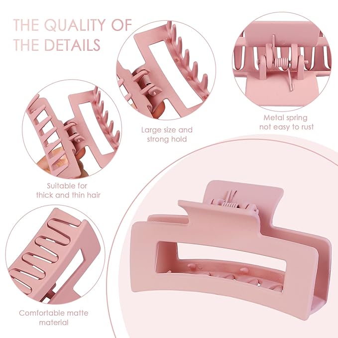 12 Pcs Hair Claw Clips 3.5 Inch Non-slip Square Matte Claws for Women, Strong Hold Banana Clip for Thick Thin Hair,Multi-color