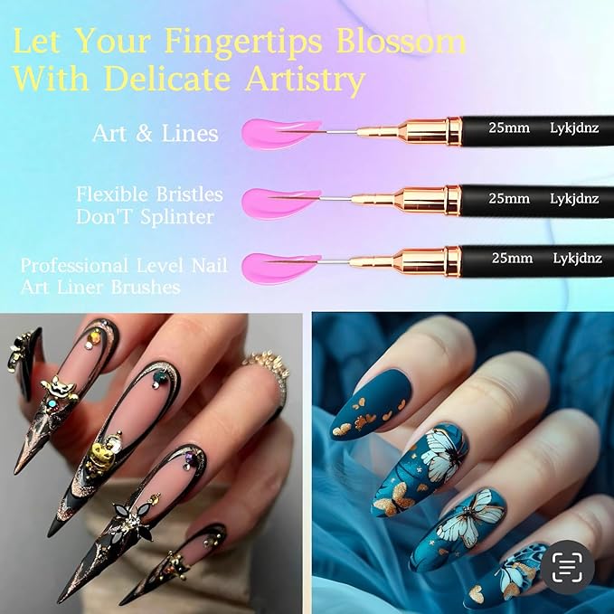 5pcs Nail Art Liner Brushes, Liner Brush For Nails Gel, Painting Art Design Brush Set Nail Dotting Drawing Tool For Long Lines, Thin Details, Fine Drawing Sizes 7/9/11/15/25mm（Black）