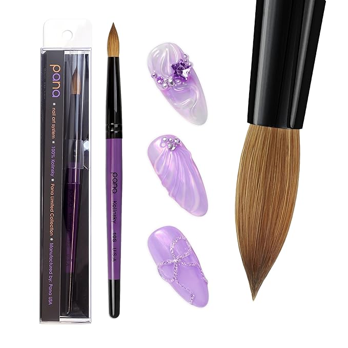 PANA Pure Kolinsky Hair Acrylic Nail Brush - Round Shape Black Ferrule with Purple Wood Handle (Size 10)