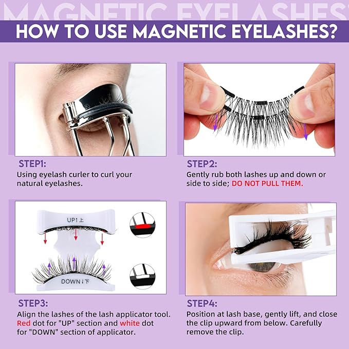 B&Q Magnetic Eyelashes Natural Look 2 Pair Magnetic Lashes with Applicator Upgrade Soft Magnetic Manga Lashes Clusters Kit Magnetics False Eyelashes 3 Magnet Strips for Strong Hold Easy to Apply(C+D)