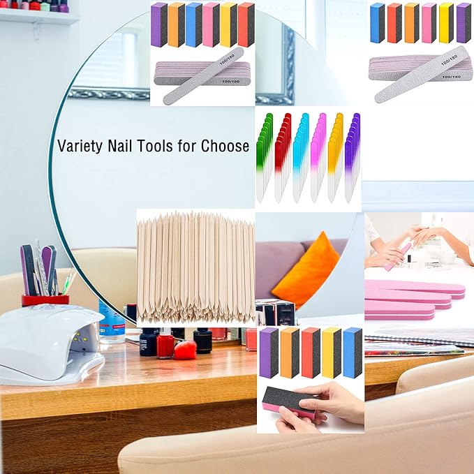 400pcs Nail Files Kit- 200 Mini Nail Files 180/240 Grit, 200pcs Orange Nail Sticks Pedicure Wood Cuticle Pushers