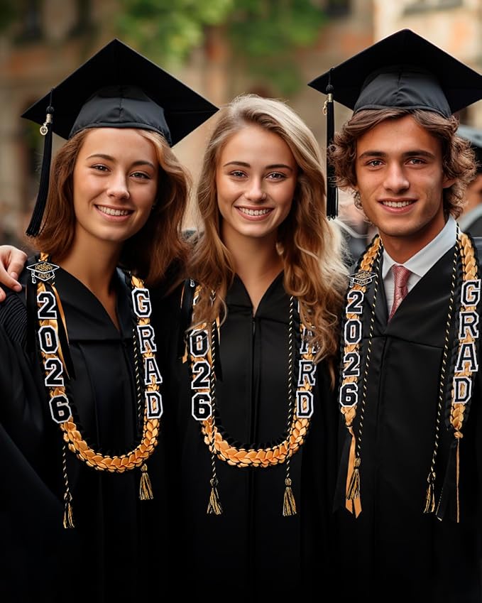 ALKB 2026 Graduation Lei Set - Two-Tone Braided Ribbon with Honor Cord, Unisex Graduation Gift for Graduates, Polyester