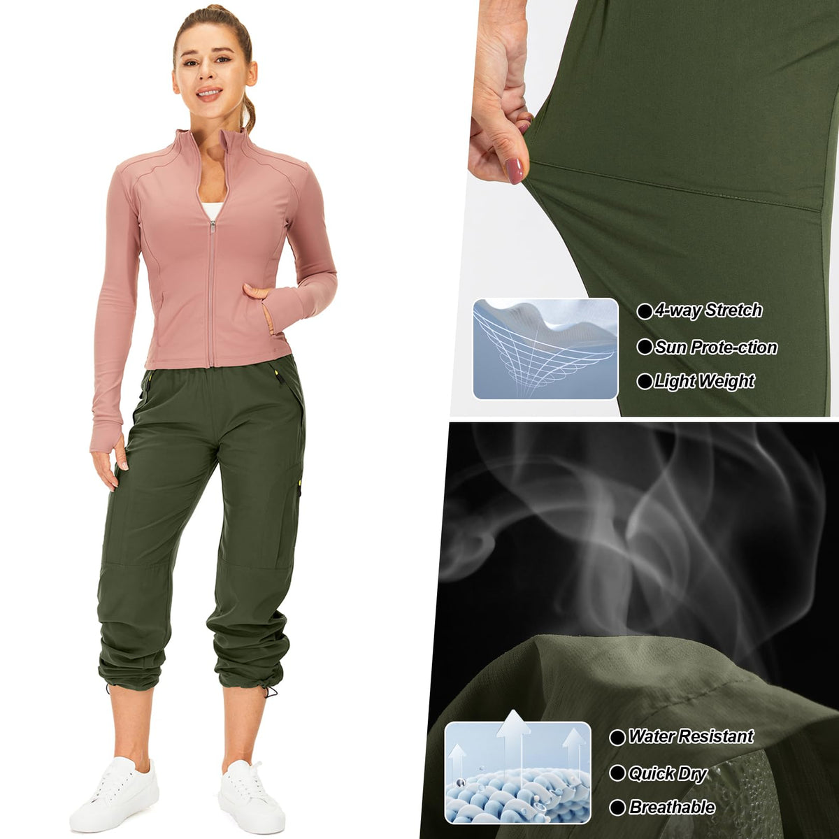 Toomett Women's Hiking Cargo Pants Quick Dry UPF50+ Outdoor Pants for Women Fishing Safari Travel Stretchy Pants with Pockets,6608,Army,XX-L