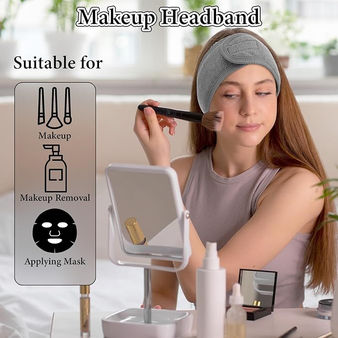 3 Pack Adjustable Spa Facial Headband, Ultra Soft Cotton Spa Hair Wrap, Adjustable Non-Slip Terry Cloth Bath Headband Non Slip for Washing Face, Makeup and Shower