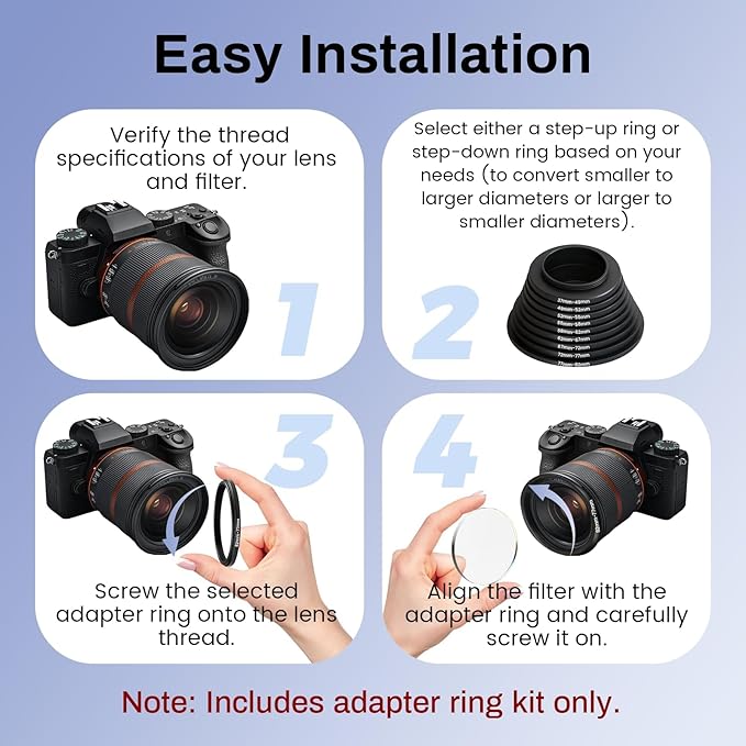 67-49mm Metal Step Down Ring Adapter Filter, Lens Filter Adapter Ring Durable Construction Stepping Rings Fits 67mm Lens to 49mm UV/CPL/ND Filters & Cameras Hoods Outdoor Photography Use