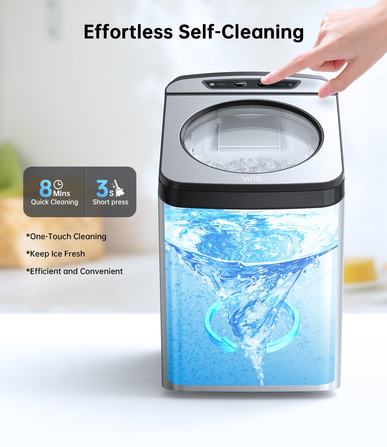 WIE Nugget Ice Maker Countertop, 44 lbs in 24 Hours, Pellet Ice Maker Machine with Self-Cleaning, Scoop & Basket Included, Crushed Pebble Ice Makers for Home, Office, Kitchen, Party