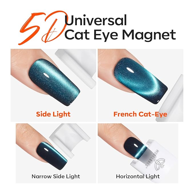 modelones Cat Eye Magnet for Nail Polish Gel Polish, 5D Aura French Glass Bead Multi Cateye Effect Beginner Friendly Strong Magnetic Tool Home DIY Nail Art Design Manicure Gift for Women